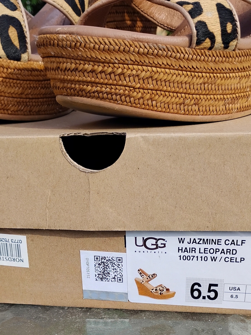UGG Jasmine Leopard Print Espadrille Wedge Sandals in Tan and Black - Picture 5 of 8